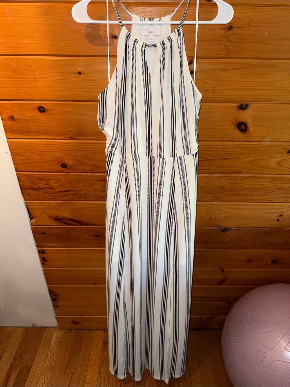 Candie's White Maxi Dress with Black Vertical Stripes